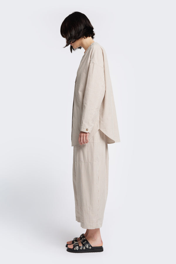 Roam L/S Blouse Ecru w Brown Stripe