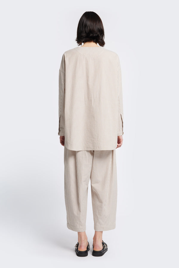 Roam L/S Blouse Ecru w Brown Stripe