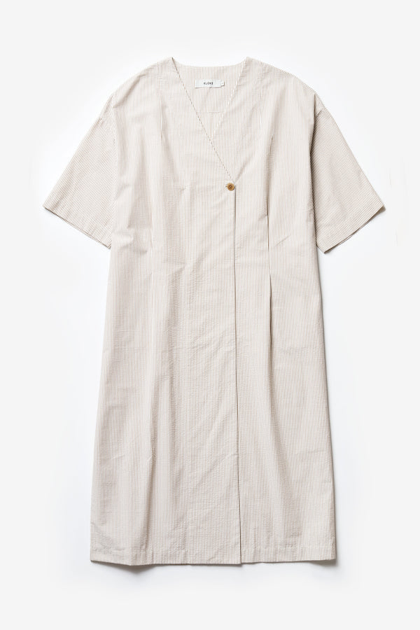 Glimpse Dress Ecru w Brown Stripe