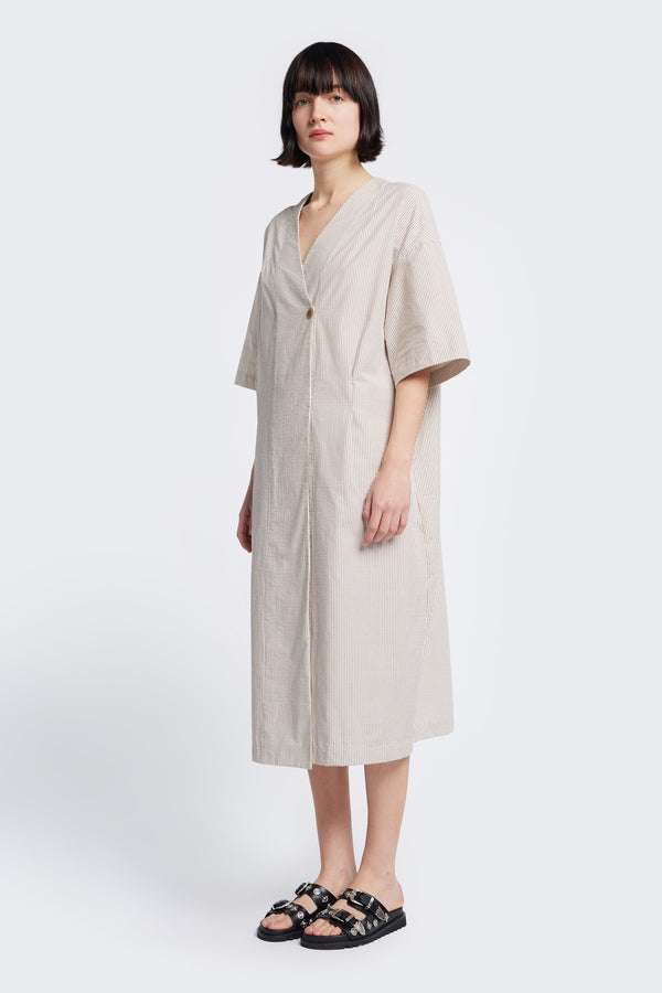 Glimpse Dress Ecru w Brown Stripe