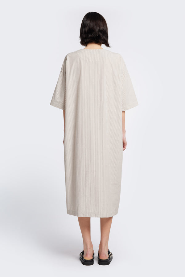 Glimpse Dress Ecru w Brown Stripe