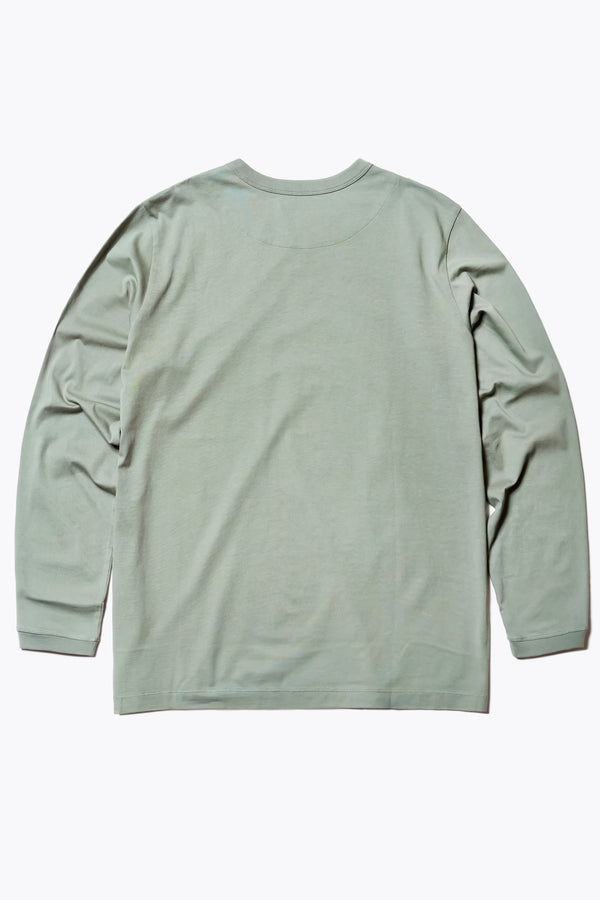 The back of the Offline L/S T-shirt Sage Green, a long sleeve simple style t-shirt crafted in soft, durable 100% organic cotton. Available in 5 sizes.