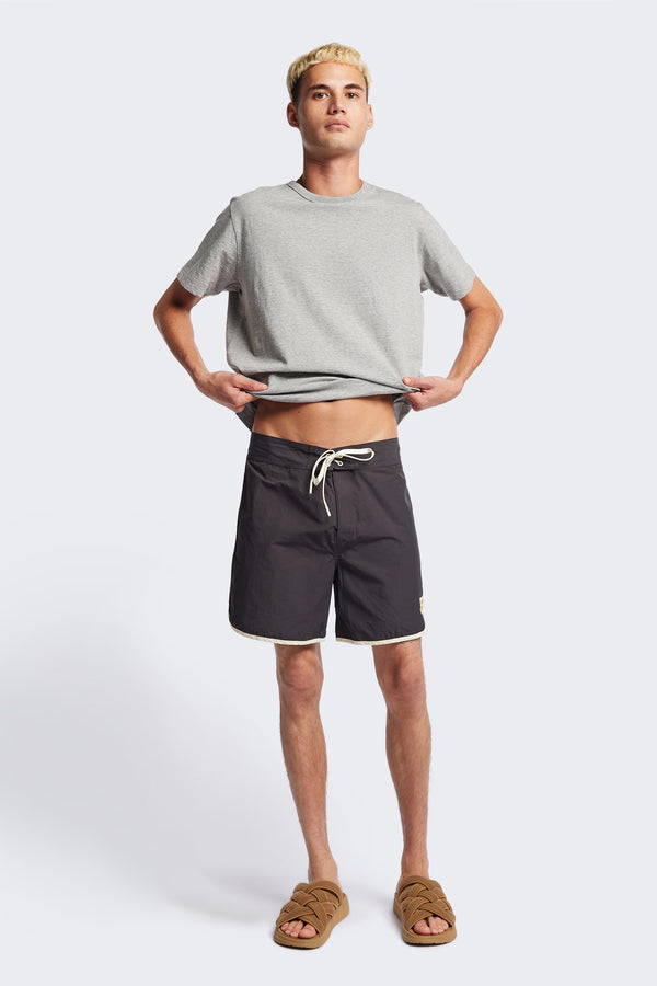 The Hybrid Board short in Slate Grey, made from a functional technical cotton/nylon thats durable, stashable and quick-drying. Featuring back patch pocket with Velcro closure. Available in 5 sizes.