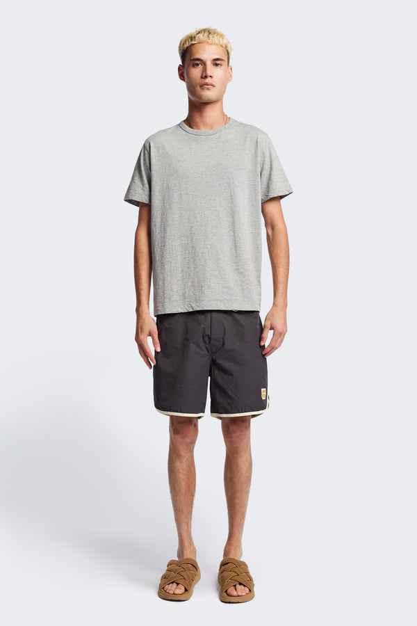 The Hybrid Board short in Slate Grey, made from a functional technical cotton/nylon thats durable, stashable and quick-drying. Featuring back patch pocket with Velcro closure. Available in 5 sizes.