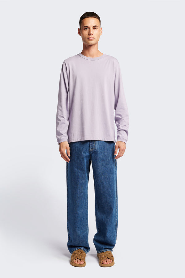 Front of The Offline T-shirt long sleeve crafted in soft, durable 100% organic cotton in Lilac Purple. Available in 5 sizes.