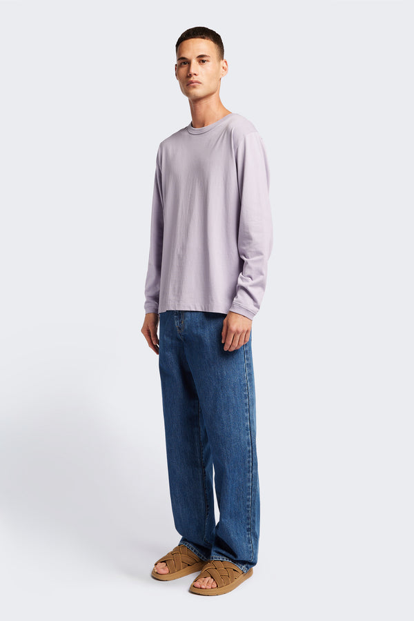 Front of The Offline T-shirt long sleeve crafted in soft, durable 100% organic cotton in Lilac Purple. Available in 5 sizes.