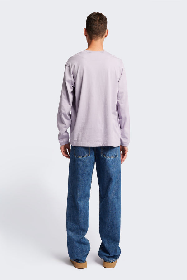 Back of The Offline T-shirt long sleeve crafted in soft, durable 100% organic cotton in Lilac Purple. Available in 5 sizes.