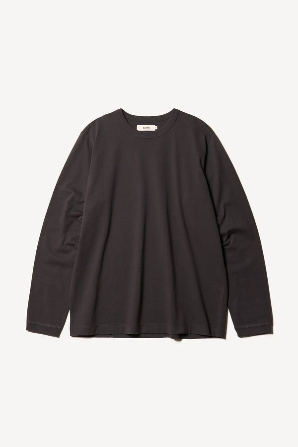 Flat front of The Offline T-shirt long sleeve crafted in soft, durable 100% organic cotton in Jet Black. Available in 5 sizes.