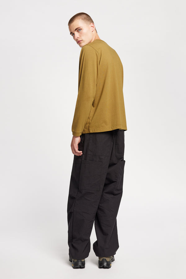 Back of The Offline T-shirt long sleeve crafted in soft, durable 100% organic cotton in Olive oil. Available in 5 sizes.