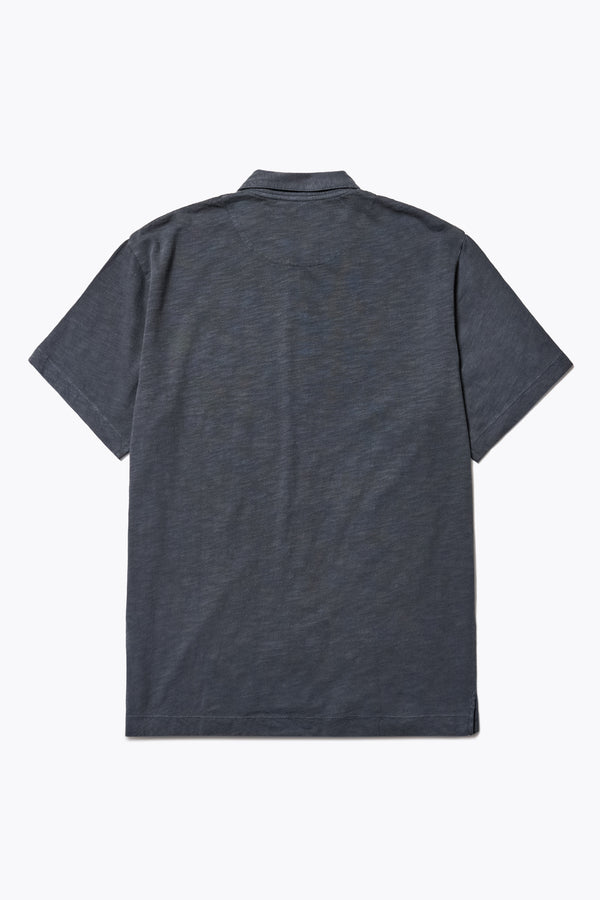 Back of The Tectonic Shirt in vintage black, a classic boxy fit T-Shirt made from 100% cotton garment dyed jersey with a reinforced back yoke. Available in 5 sizes.