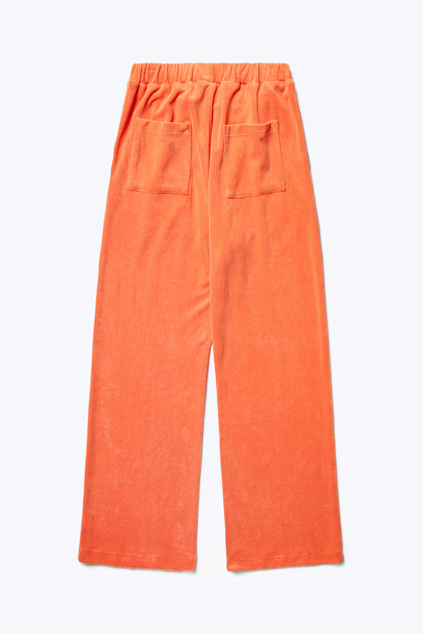 The back of the Prone Terry Towelling Track Pant Tangerine a straight leg track pant with an elasticated waist band and two back pockets.