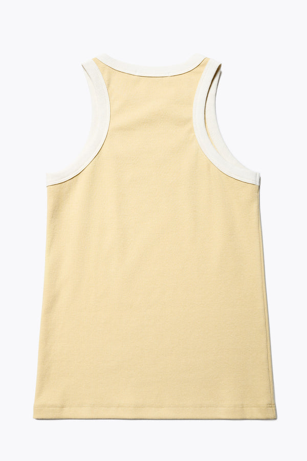 Flat Back of Kloke Flux Racer Back Tank in Japanese ribbed cotton, featuring a slim fit and slight racer neckline, perfect for layering. Available in 5 sizes.