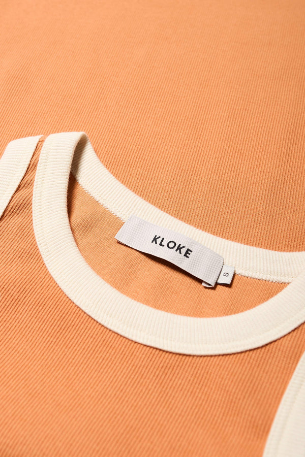 Close-up of the Japanese ribbed cotton fabric of the Kloke Flux Racer Back Tank. Available In 5 sizes.