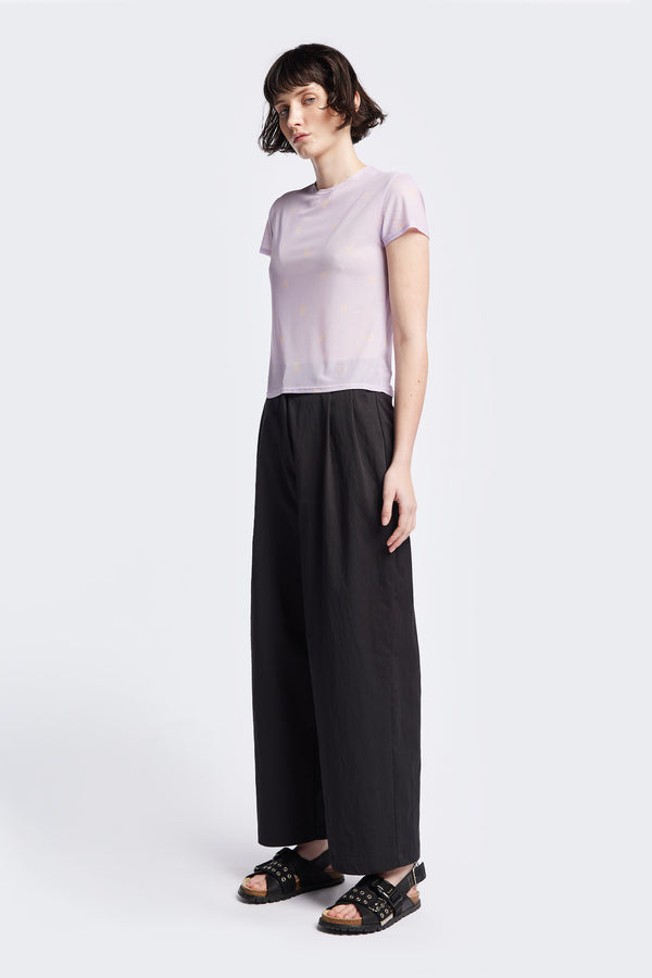 The Mica Short Sleeve Mesh Top in Lilac Floral, lightweight and soft with just the right amount of stretch. Available in 6 sizes