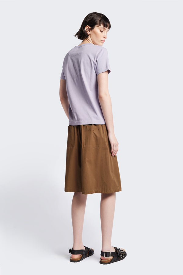Back of The Oceania Tee, a fitted style t-shirt cut from premium organic cotton jersey in Lilac Purple. Available in five sizes.
