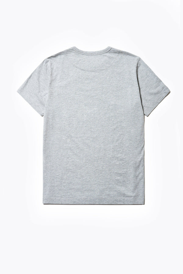 Back of The Oceania Tee, a fitted style t-shirt cut from premium organic cotton jersey in Heather Grey. Available in five sizes.