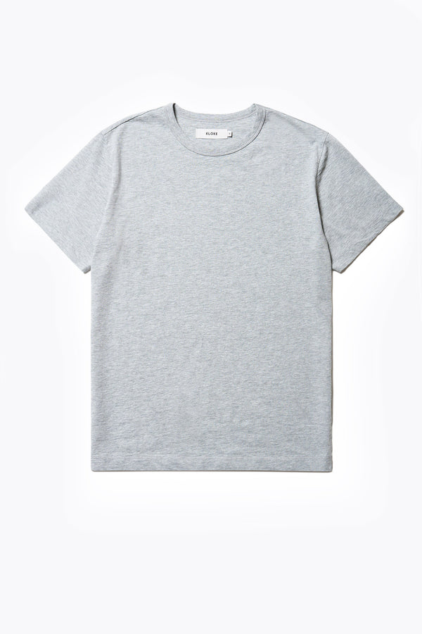 The Oceania Tee, a fitted style t-shirt cut from premium organic cotton jersey in Heather Grey. Available in five sizes.