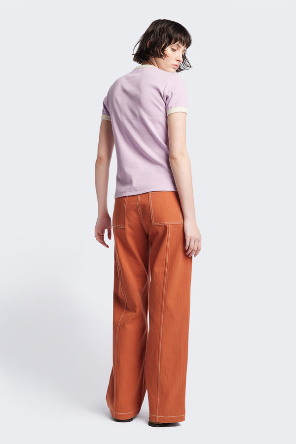 Back of the Veil Rib Tee a slim-fit ringer tee in ribbed cotton, featuring a vintage 70's-inspired design with contrasting neckline and sleeve details. Available in 5 sizes.