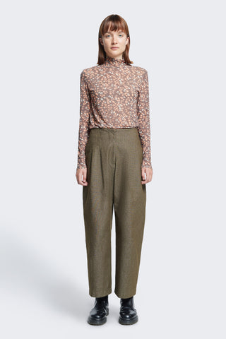Presage Turtleneck Mesh Top Voyria Print Chocolate