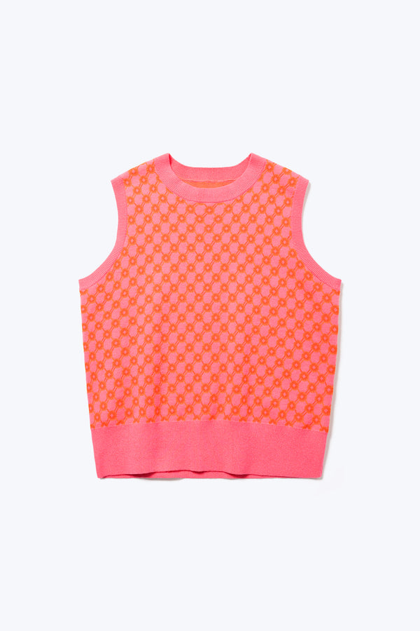 Ebb Jacquard Knit Vest Orange/Pink