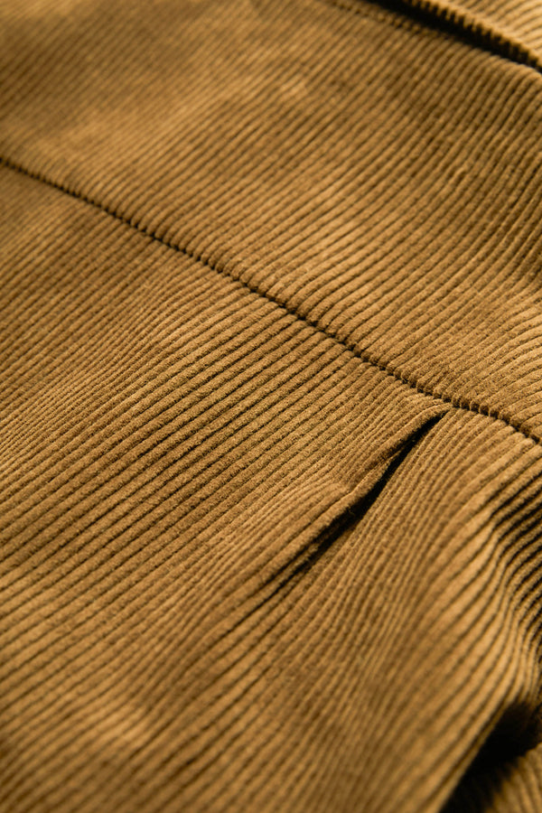 Close up of the Corner Cord Shirt made from thick wale corduroy in Golden Tan.