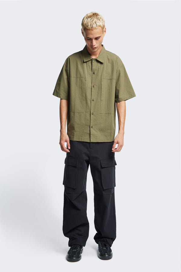 Map Seersucker Shirt Khaki