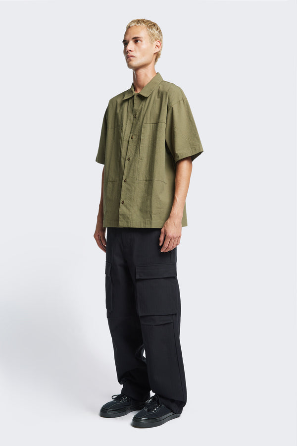 Map Seersucker Shirt Khaki