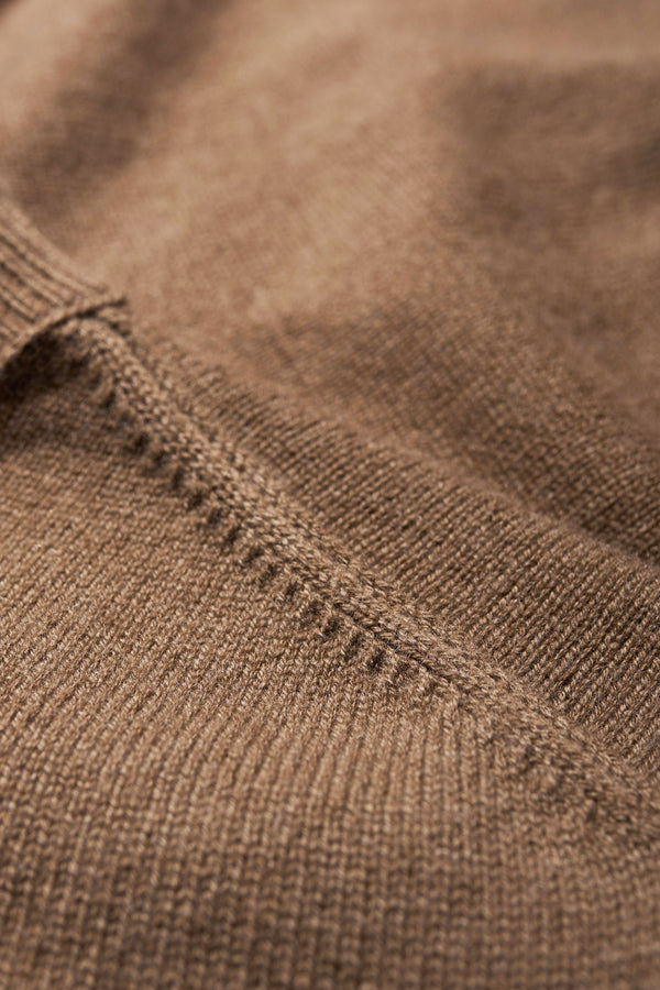 The Photic Cashmere Sweater is knitted in a special finely textured wool/cashmere blend in Brown that is soft.