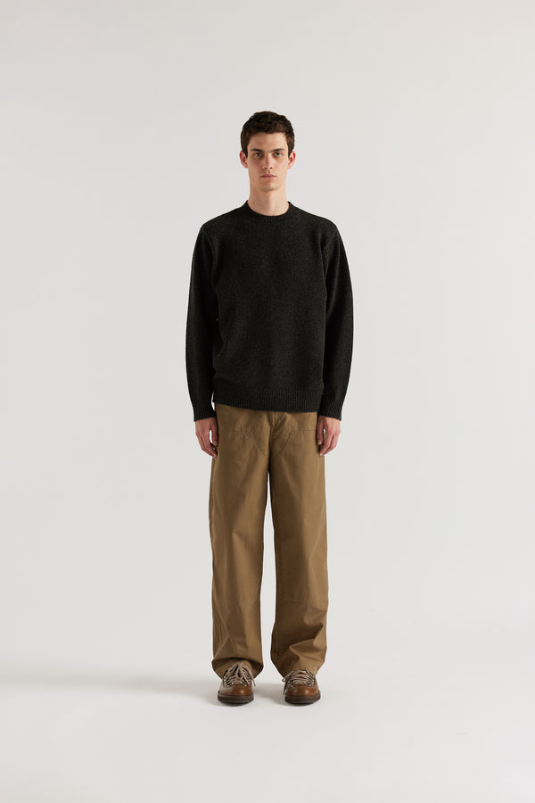 Charcoal Vellum Knit Sweater front view showing clean crew neck silhouette and minimal extrafine RWS Merino knit construction