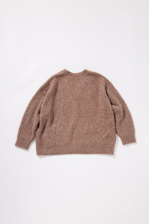 Flat Back view of the Bloom Cardigan in Walnut showing oversized raglan sleeve silhouette and reverse cardigan knit construction
