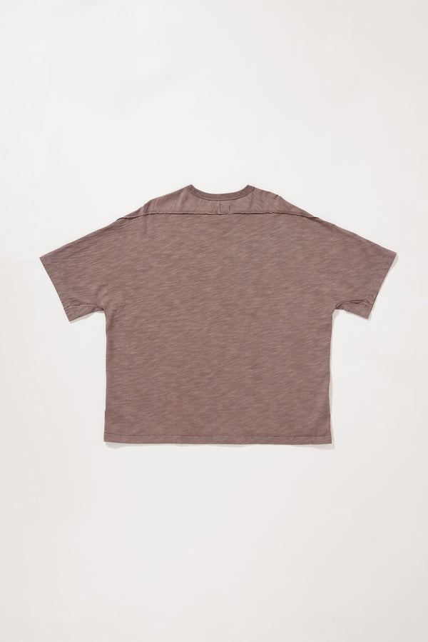 Flat Back view of the Overdyed Declare Tee in Nut Brown showing the relaxed silhouette.