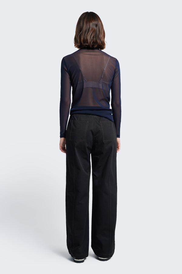 The back of the Exist Mesh Long Sleeve Top Ink, a sheer top that is lining free. Made from a Japanese Powermesh.