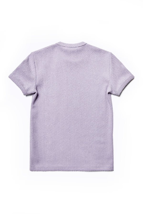 The back of the Exodus Tee, a classic slim fit ringer t-shirt in thick jersey in lilac purple.