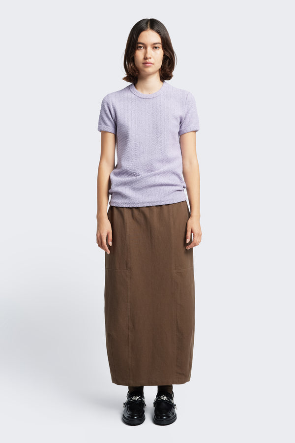 The Exodus Tee Lilac Purple, a classic slim fit ringer t-shirt in thick jersey with a textured loop weave for a brushed finish.