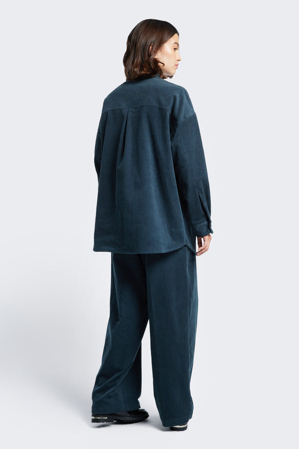 The back of the Proclaim Cord Shirt Petrol Blue is a big style shirt made from thick-wale corduroy. 