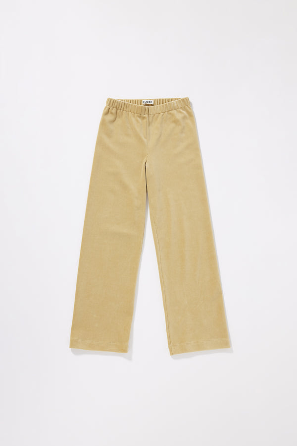 Flat front of Sedate Lounge Pant in yellow, relaxed-fit lounge pant in Japanese stretch corduroy velour