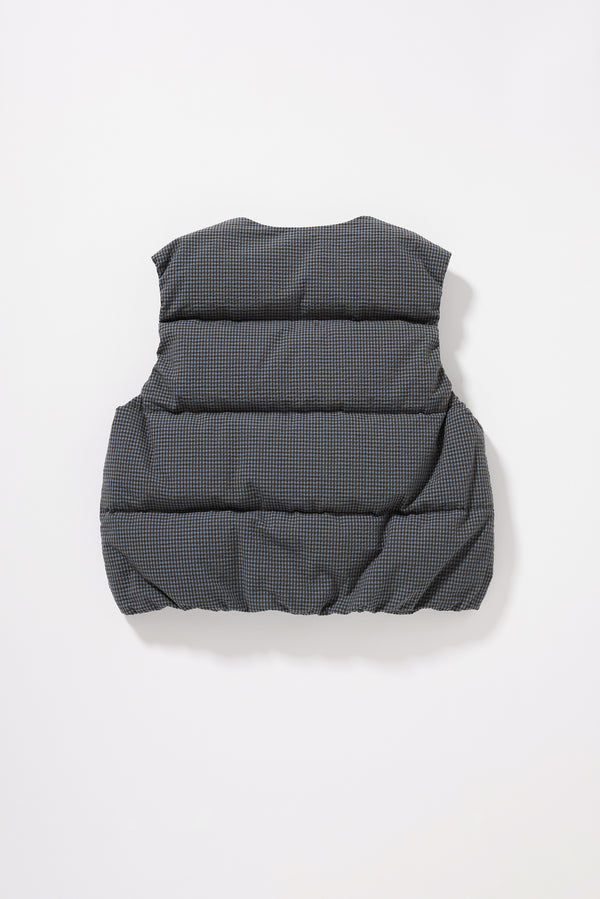 Flat Back view of the Static Quilted Down Vest showing the quilted seersucker fabric and softly gathered elastic hem.