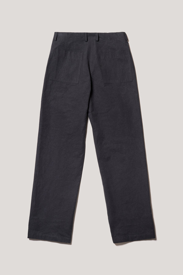 Flat back of the Black Lenz Pant with straight-leg silhouette, front patch pockets and twin-needle topstitch detail.