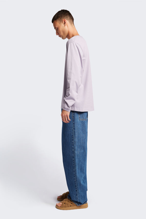 Side of The Offline T-shirt long sleeve crafted in soft, durable 100% organic cotton in Lilac Purple. Available in 5 sizes. 