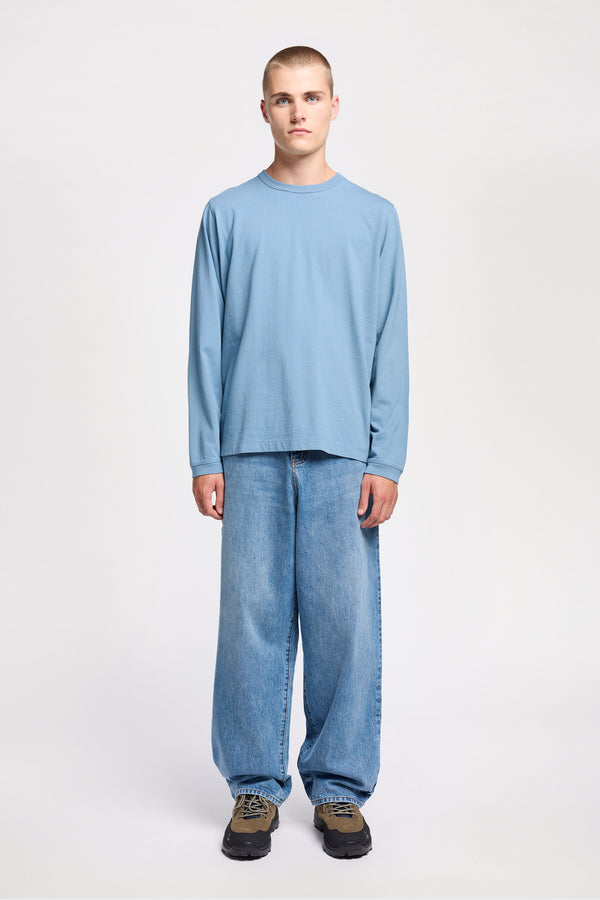 Front of The Offline T-shirt long sleeve crafted in soft, durable 100% organic cotton in Blue. Available in 5 sizes. 