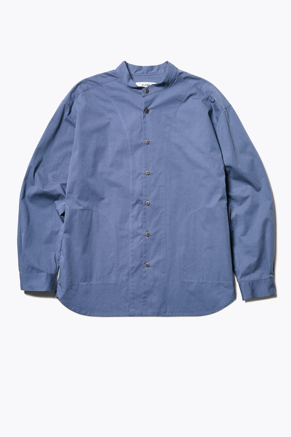 Blue Underground Long Sleeve Shirt in washed cotton herringbone twill with band collar and button placket. Available in 5 sizes. 