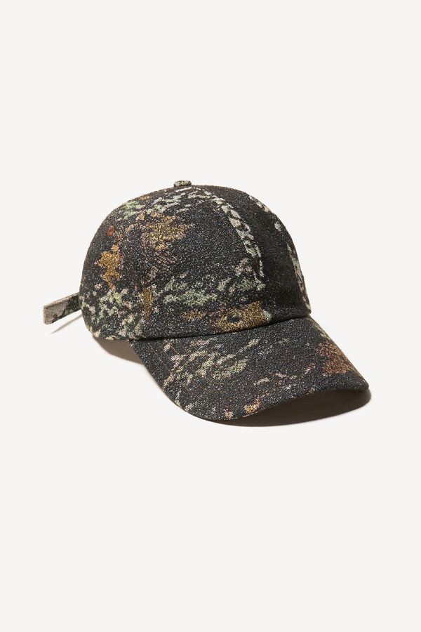 Flat front view of the Orbital Jacquard Cap in Green Print 