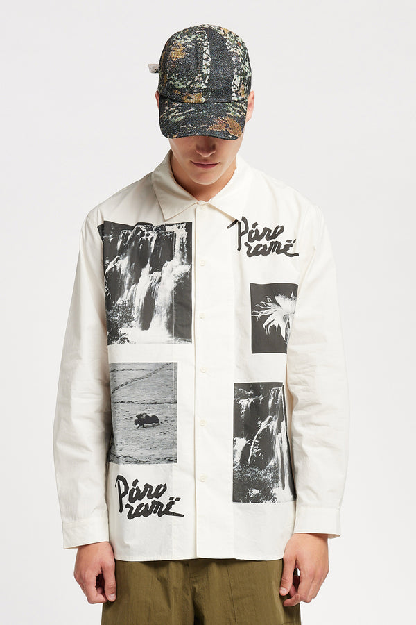 men - front view of model wearing the Orbital Jacquard Cap in Green Print.  