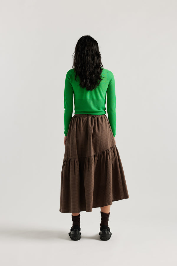 Back view on Model of the Clarity fitted crew-neck knit top in Vivid Green 