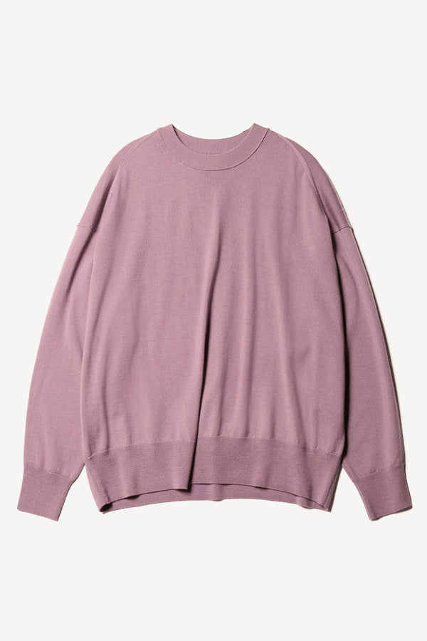 Flat front shot of the Descend loose fit merino knit in Mauve 