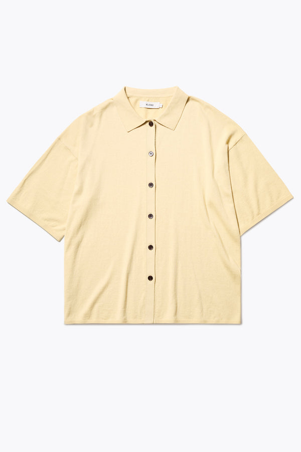 Escalade Knit Shirt in Butter Yellow, a relaxed knit short sleeve shirt with a button placket and straight collar, made from premium soft, summer-weight combed cotton. Textured knit construction, available in 5 sizes.