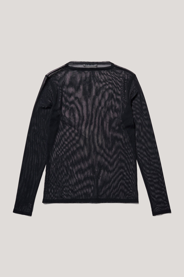 Flat Back of the Jet Black Exist Top in sheer Japanese power-mesh with a clean, fitted silhouette. 
