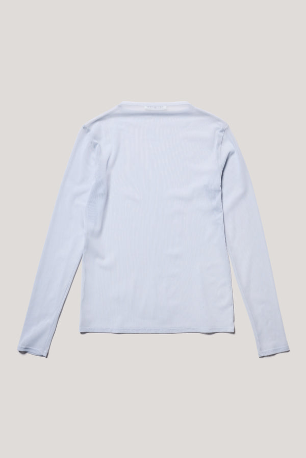 Flat Back of the Pale Blue Exist Top in sheer Japanese power-mesh with a clean, fitted silhouette. 