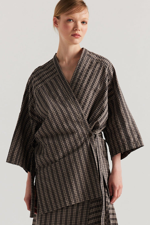 Glide Wrap Top Brown Check