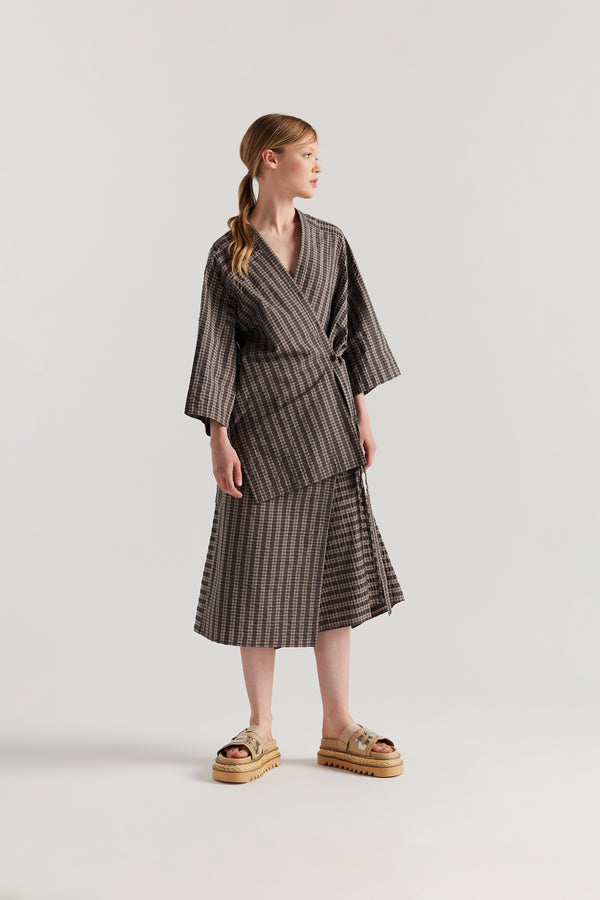 Glide Wrap Top Brown Check